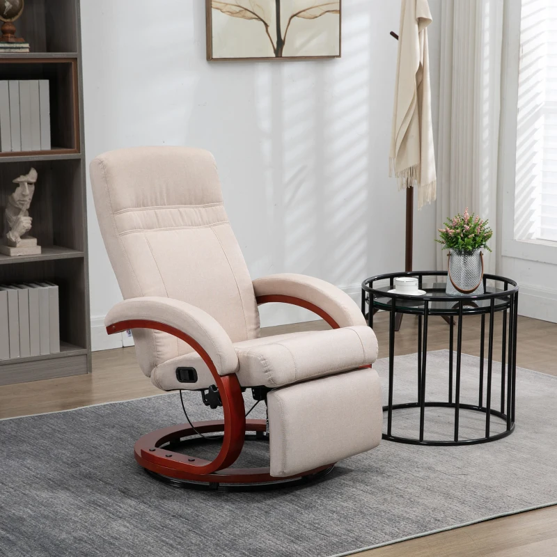 HOMCOM Manual Recliner Chair for Adults, Adjustable Swivel Recliner with Footrest, Padded Arms and Wood Base for Living Room, Beige