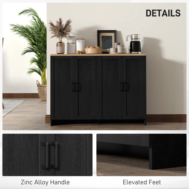 HOMCOM Modern Sideboard Buffet Cabinet, Modern Kitchen Storage Cabinet with 4 Doors Adjustable Shelves, for Dining Room, Black