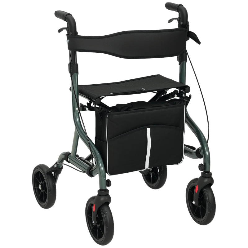 HOMCOM Foldable Rollator Walker with Seat for Seniors, Lightweight Rolling Walker with Adjustable Handles, Green