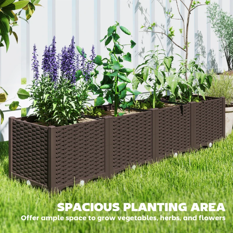 Outsunny Plastic Raised Garden Bed, 5 x 1 x 1 ft Outdoor Flower Box with Drainage Holes for Vegetables, Herbs, Brown