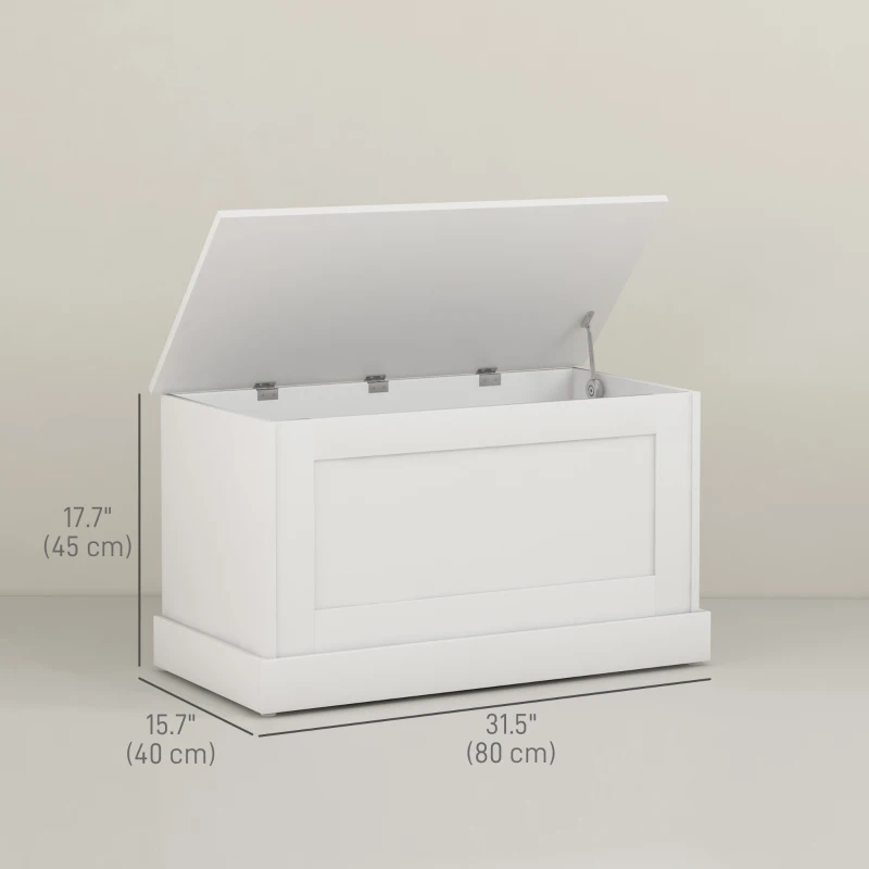 HOMCOM 31.5 Inches Storage Chest, Storage Trunk with Safety Hinge, Wooden Box for Living Room, White Wood Grain