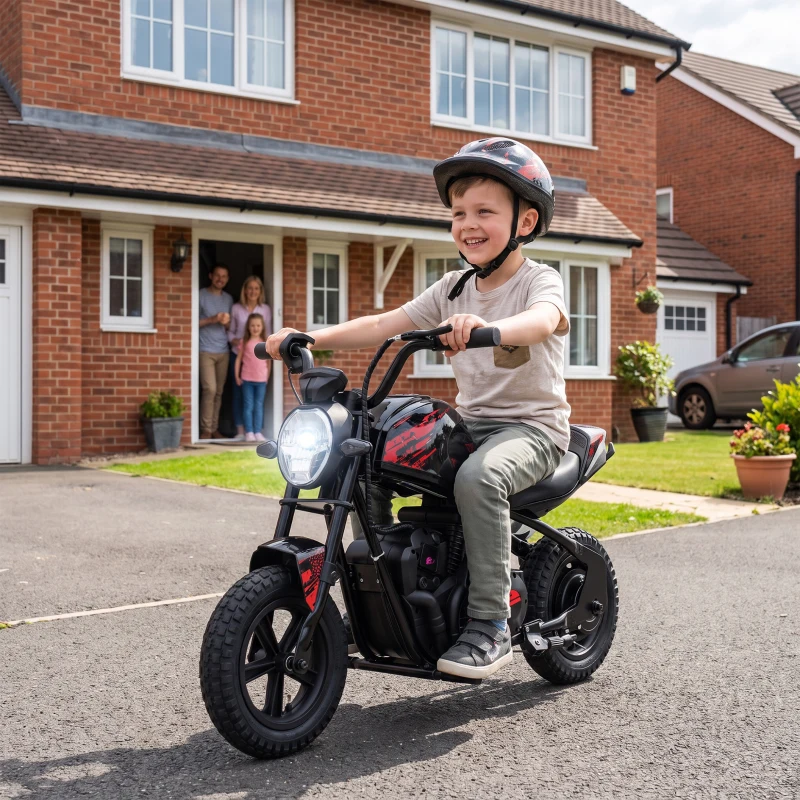 Qaba 24V Kids Electric Motorcycle with 180W Motor, 12" Rubber Tires, Up to 11MPH, Twist Throttle for Ages 6-12, Black