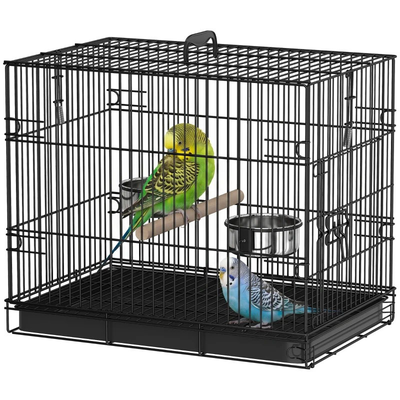 PawHut Bird Cage Portable w/ Slide-Out Tray Travel Cage for Parakeets w/ Perch & Food Bowls Black