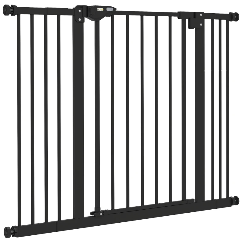 PawHut 30 Inch Tall Pet Gate with Door Dog Gate and Barrier Indoor for Stairs Includes 2.8", 5.5" Extensions Kit, Black