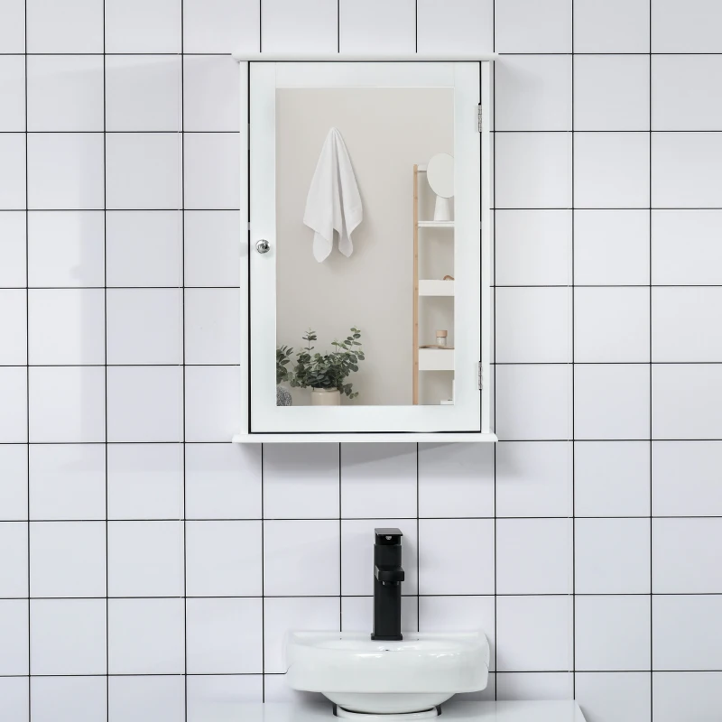 kleankin Medicine Cabinet with Mirror, Wall Mounted Medicine Cabinet with Door and Shelves, White