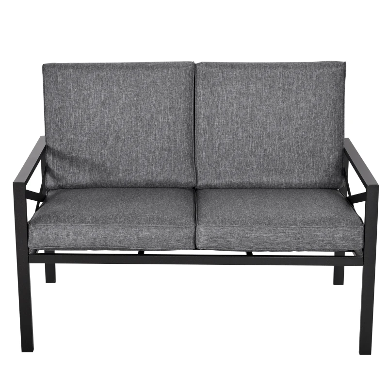 Outsunny 4-Piece Patio Furniture Set Garden Conversation Set with Soft Washable Cushions & Strong Steel Frame, Grey