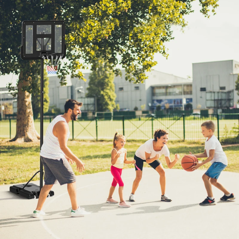 Soozier Portable Basketball Hoop, 5.2-10' Adjustable Height, Weight Base with Ball Holder, Basket Ball Stand on Wheels with 43" Backboard for Outdoor Junior Youth Adult Use, Black