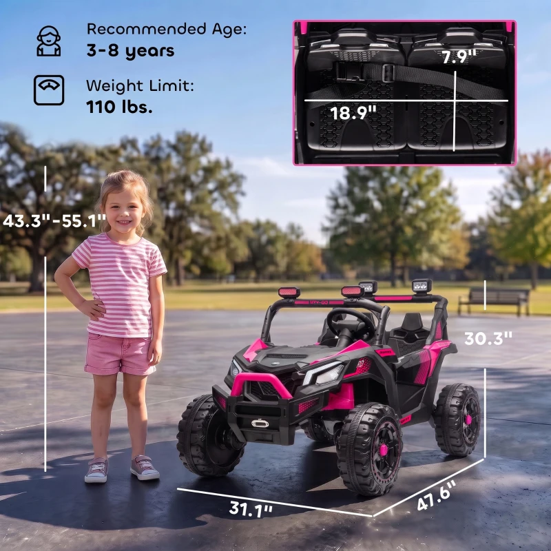 Qaba 24V 2 Seater Ride On Truck Car for Big Kids with Remote Control, Dual Motors, 4-Wheel Suspension for Ages 3-8, Pink