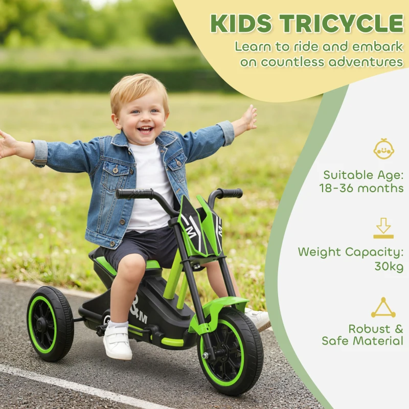 Qaba Kids Tricycle, Toddler Trike with Pedal for Indoor Outdoor Use, 3 Wheel Trike for Ages 18 to 36 Months Boys Girls, Green