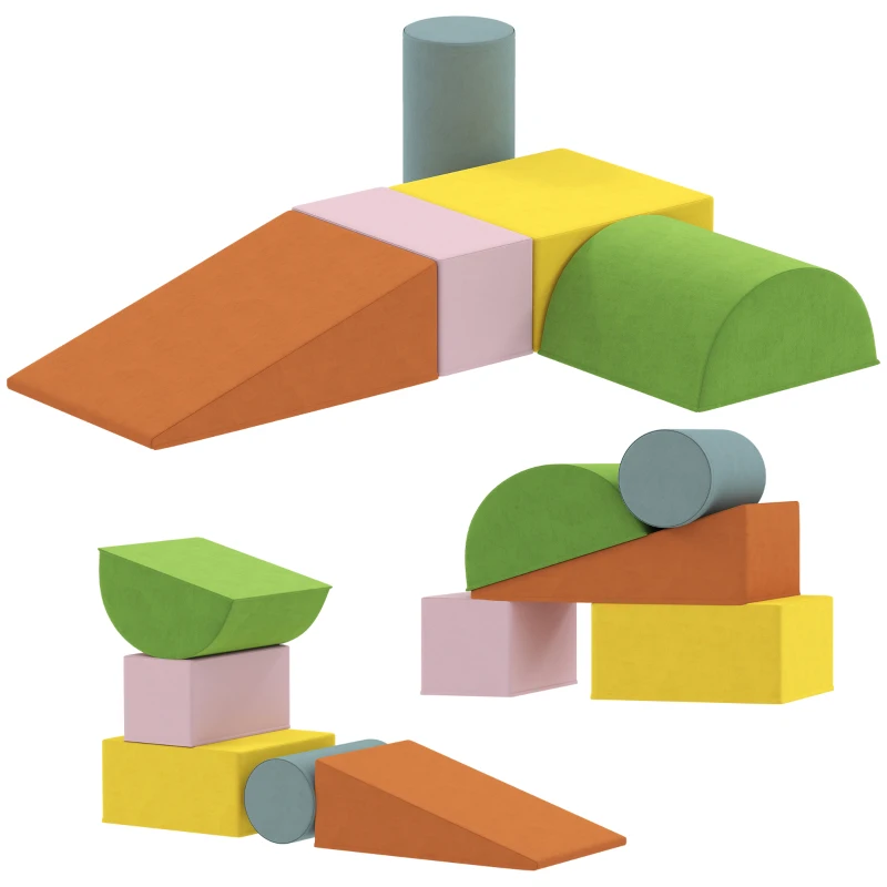 Qaba Climbing Toys for Toddlers with Removable Cover, Indoor Activity Play Set for Crawling, Sliding, Orange/Green