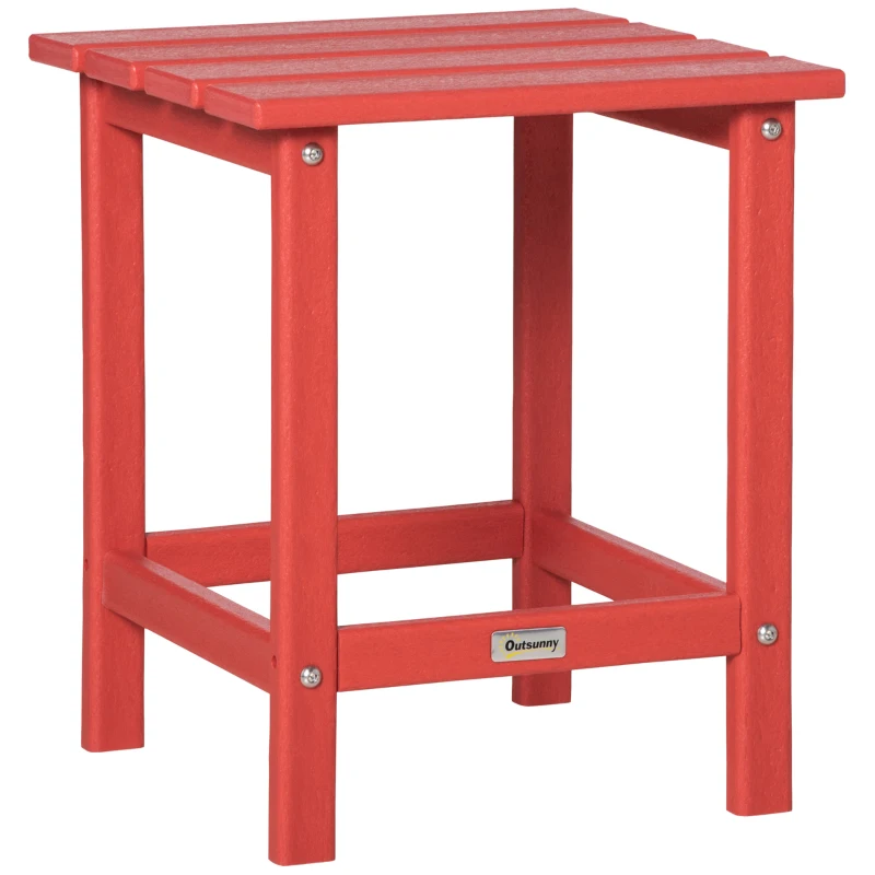 Outsunny Patio Side Table, 15" Square Outdoor End Table, HDPE Plastic Tea Table for Adirondack Chair, Backyard or Lawn, Red