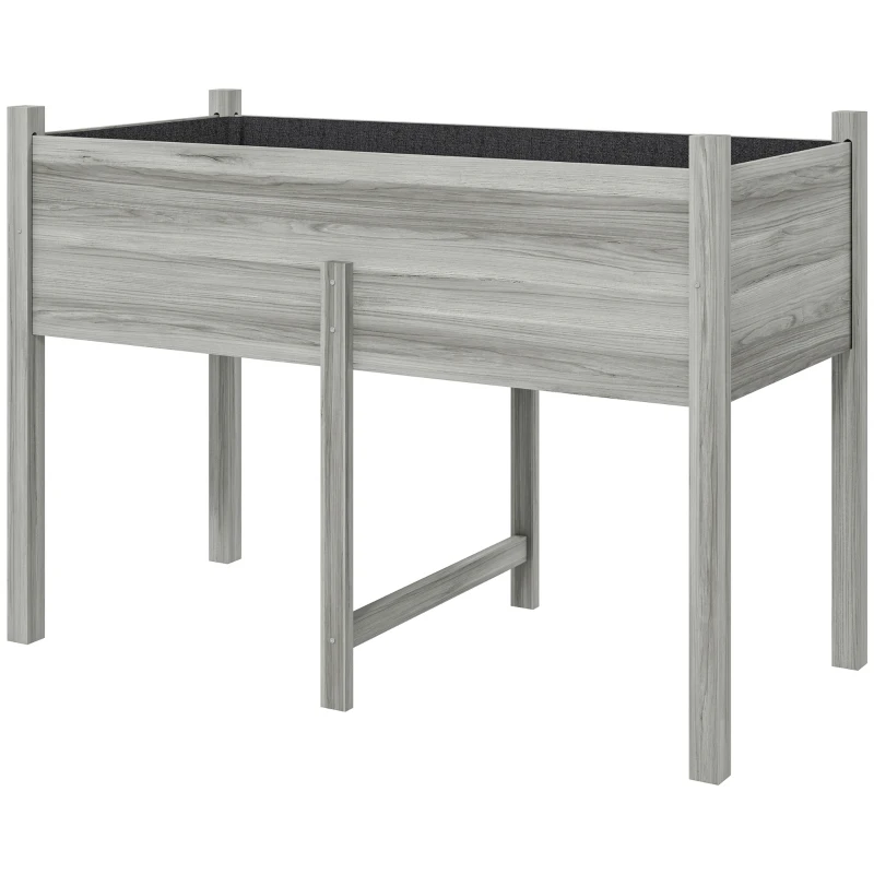 Outsunny Wooden Raised Planter Box with Drain Holes for Vegetables, Flowers, Outdoor Garden Bed, 45.3x21.7x31.5inch, Grey