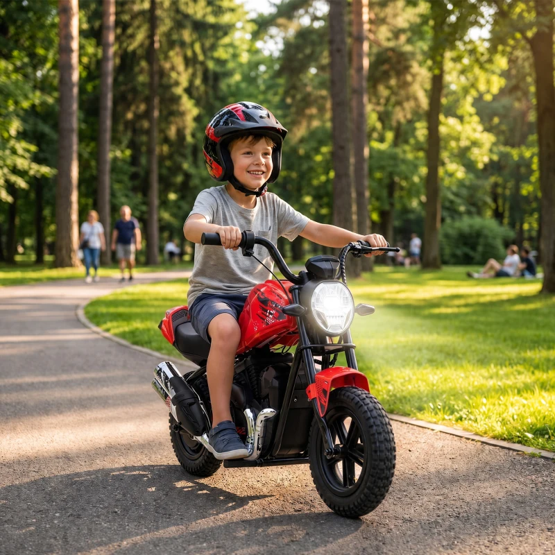 Qaba 24V Kids Electric Motorcycle with 180W Motor, 12" Rubber Tires, Up to 11MPH, Twist Throttle for Ages 6-12, Red