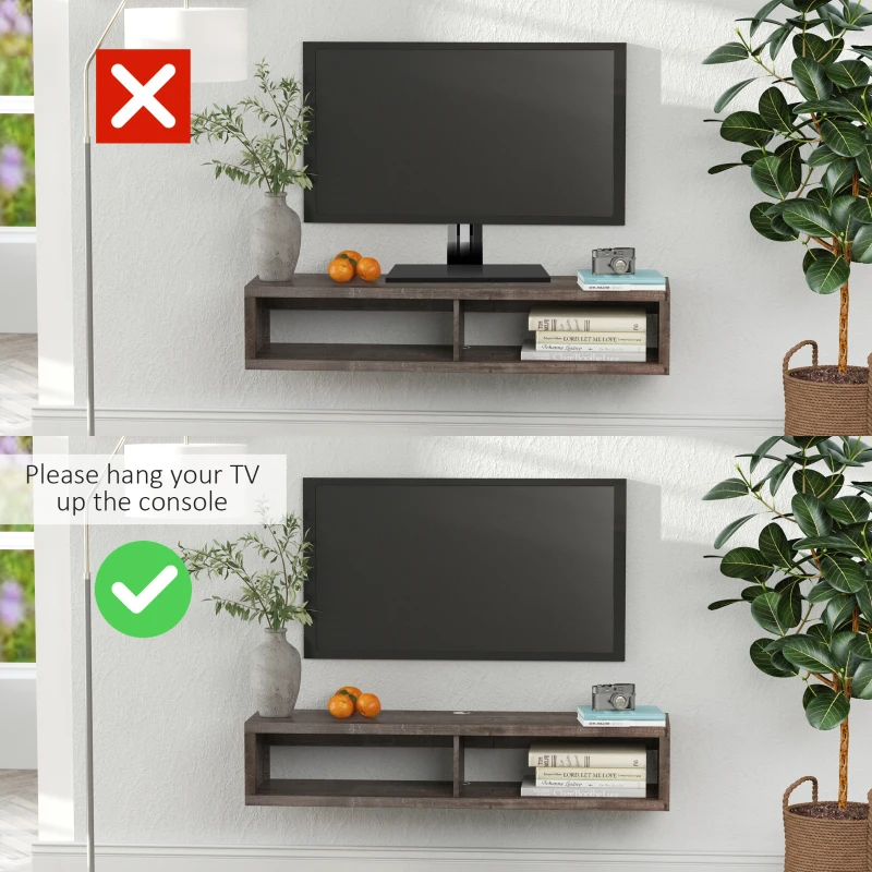 HOMCOM Wall Mounted TV Stand, Media Console Floating Storage Shelf for Living Room or Home Office, Dark Grey
