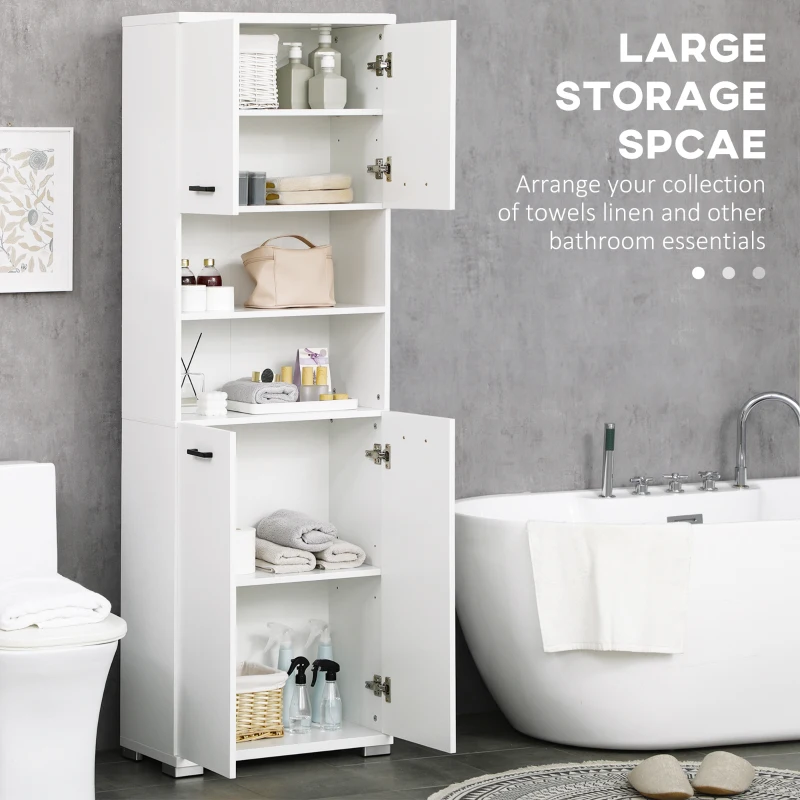 kleankin Bathroom Cabinet, Freestanding Linen Cabinet with Open Shelves and Cupboards, 23.6"x13.2"x72", White