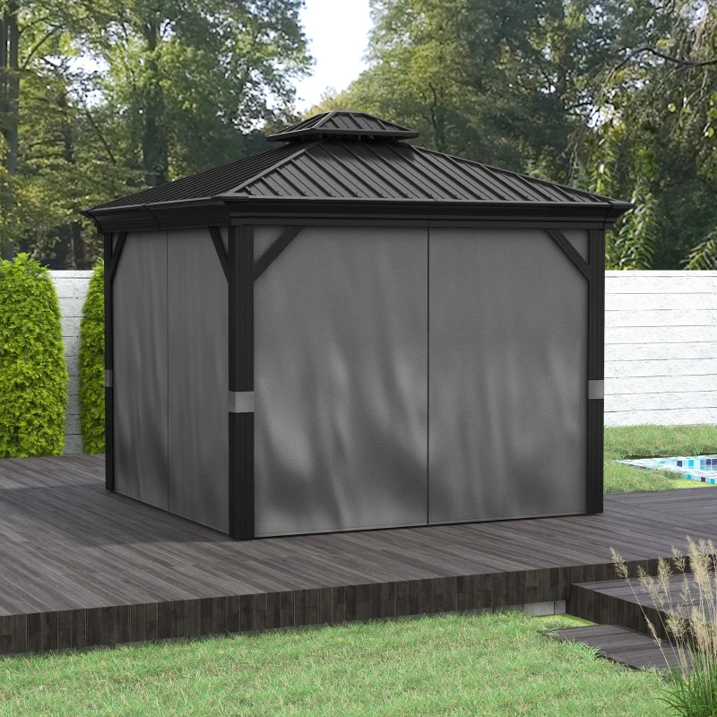 Outsunny 10' x 10' Hardtop Gazebo, Pavilion Gazebo with Curtains, Nettings, Aluminum Frame, Hooks, for Garden, Patio, Light Gray