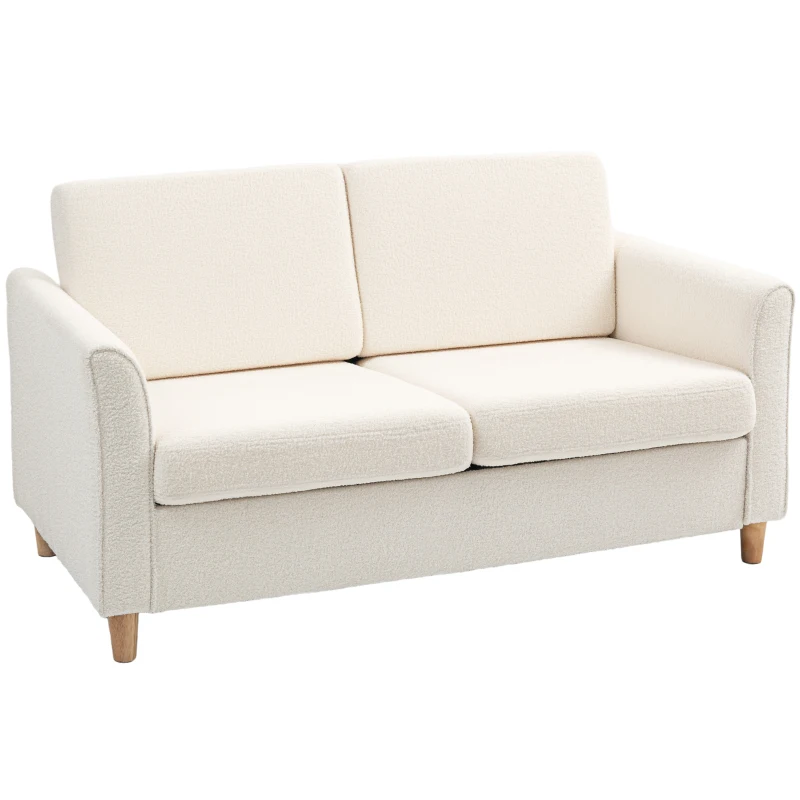 HOMCOM 2-Seat Sofa Two-Seater Couch with Armrests and Wood Legs for Living Room, Bedroom, Cream White