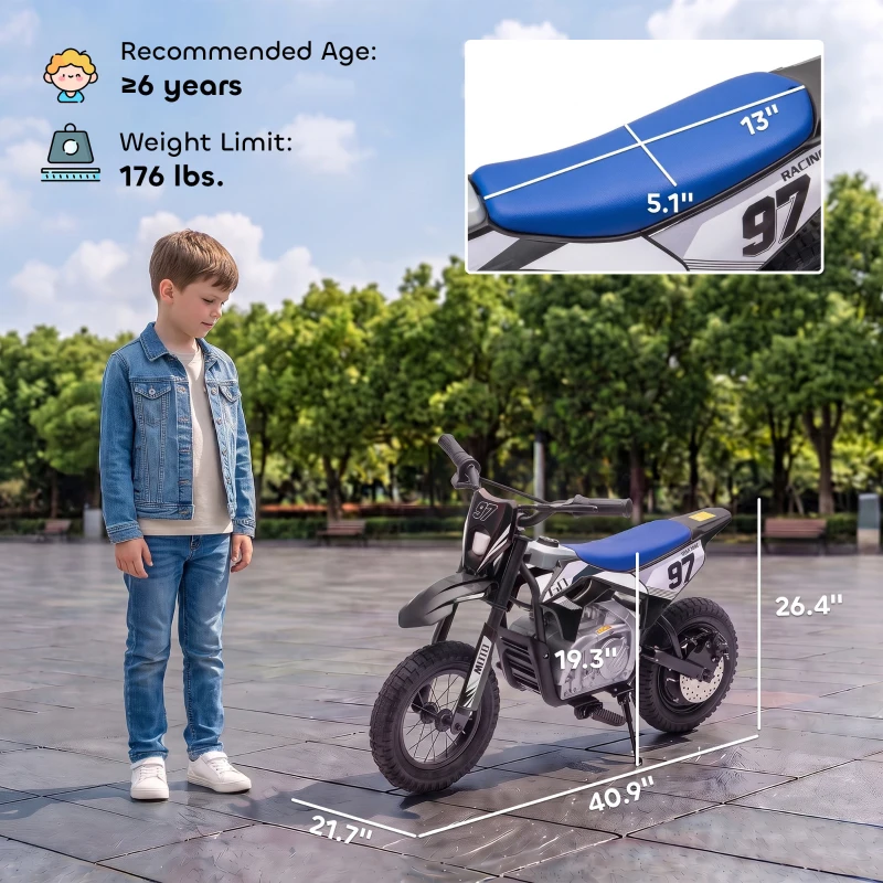 Qaba 36V Electric Dirt Bike for Kids with Brushless Motor, Up to 9.9 MPH, Inflatable Tires and Rear Suspension, Black