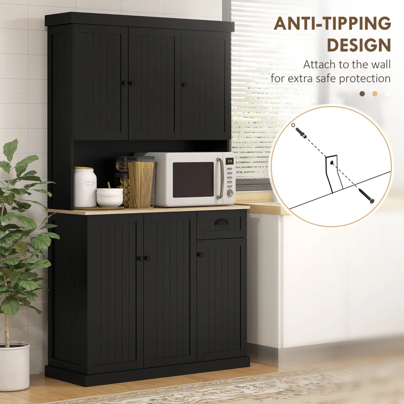 HOMCOM 71" Kitchen Pantry Buffet with Hutch Storage Cabinet Microwave Oven Stand with Drawer, Black