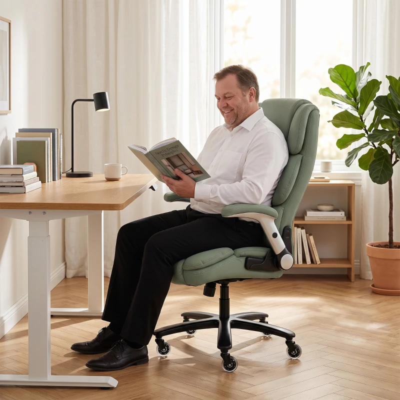 HOMCOM Ergonomic Office Chair with Inflatable Adjustable Lumbar Support, 400 Lbs Heavy Duty High Back Desk Chair, Light Green