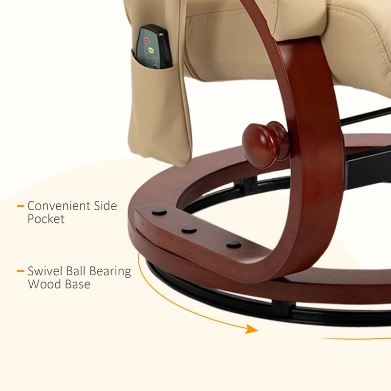 HOMCOM Recliner Chair with Ottoman, Electric Faux Leather Recliner with 10 Vibration Points and 5 Massage Mode, Beige