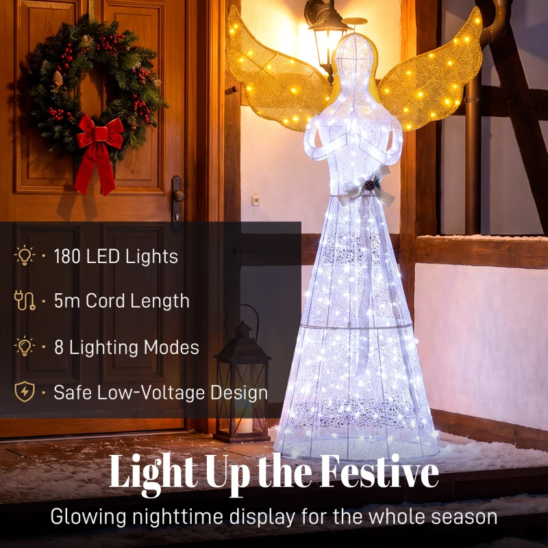 Outsunny 5ft Lighted Christmas Praying Angel Decoration with 180 LED Lights, 8 Modes, Daily Timer, for Sheltered Patio, Yard