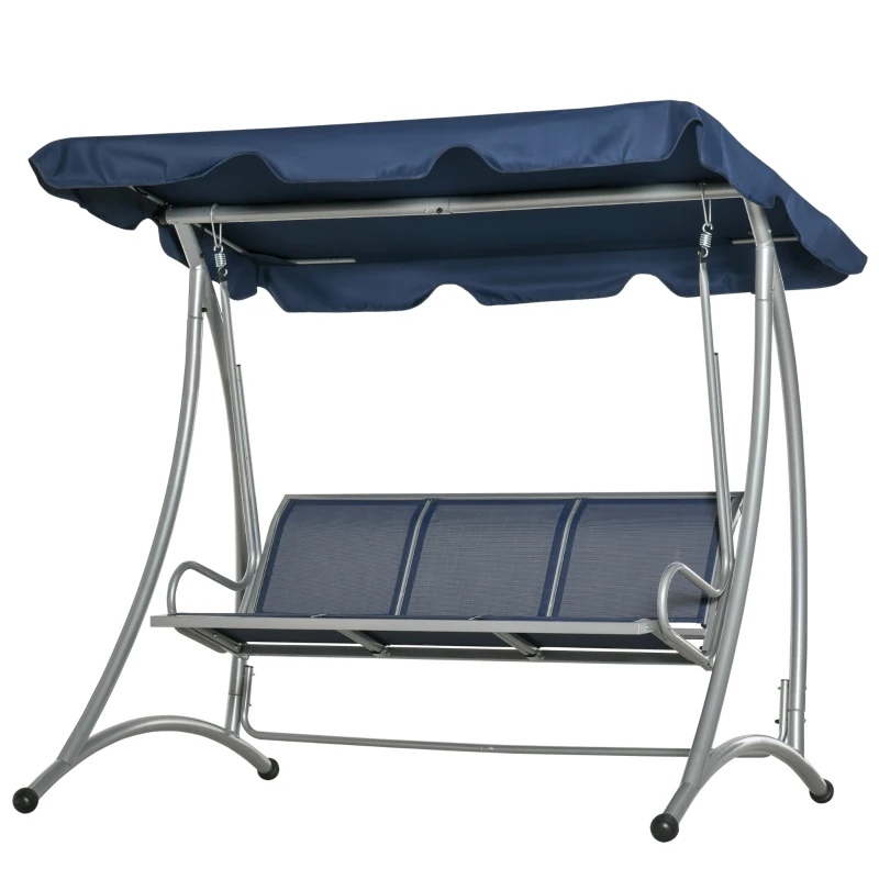 Outsunny 3-Seat Outdoor Porch Swing Chair, Patio Swing Glider with Adjustable Canopy, Breathable Seat, and Steel Frame, Blue