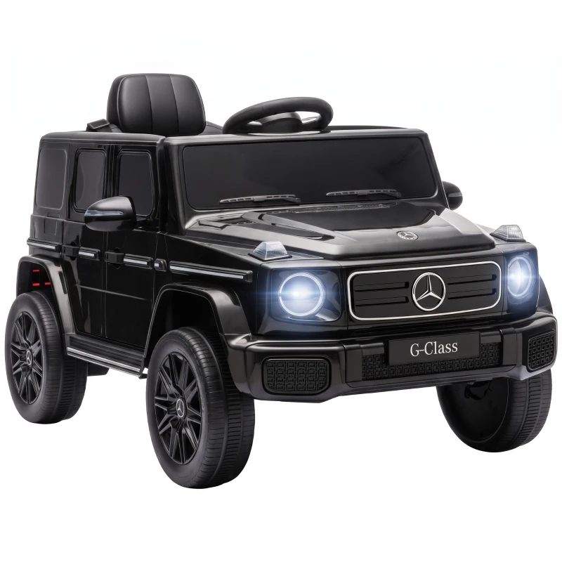 Qaba Licensed Mercedes-Benz G580 12V Kids Ride On Car with Remote, Soft Start, Headlights, Seat Belt, Music, USB, Horn, Black