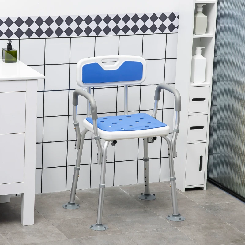HOMCOM EVA Padded Shower Chair with Arms and Back, Bath Seat with Adjustable Height, Anti-slip Shower Bench