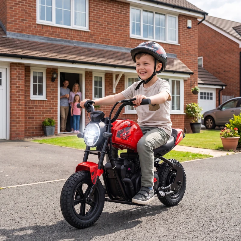 Qaba 24V Kids Electric Motorcycle with 180W Motor, 12" Rubber Tires, Up to 11MPH, Twist Throttle for Ages 6-12, Red