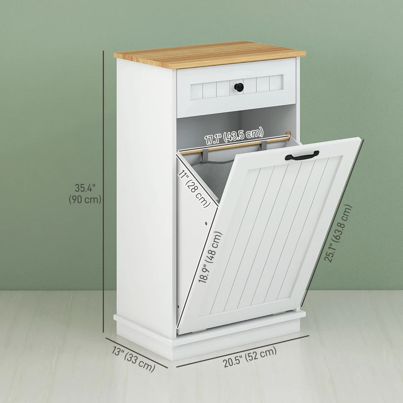 HOMCOM Laundry Cabinet with Removable Basket and Drawer, Tilt-Out Laundry Hamper for Bathroom, Living Room, White