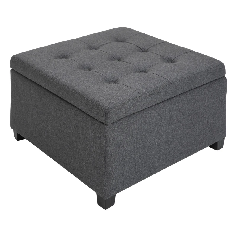 HOMCOM Tufted Storage Ottoman, Upholstered Accent Bench Seat, Cube Storage Box, Footrest Stool, Dark Grey