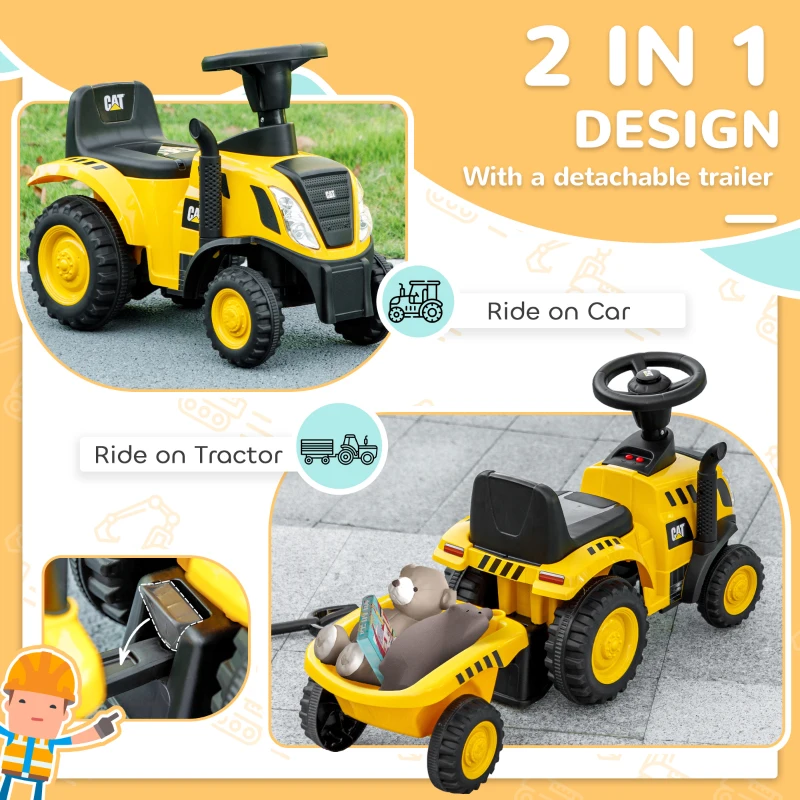 Qaba Caterpillar Licensed Ride-On Construction Toy with Shovel & Trailer, No Power Ride-on Tractor for 18-36 Months