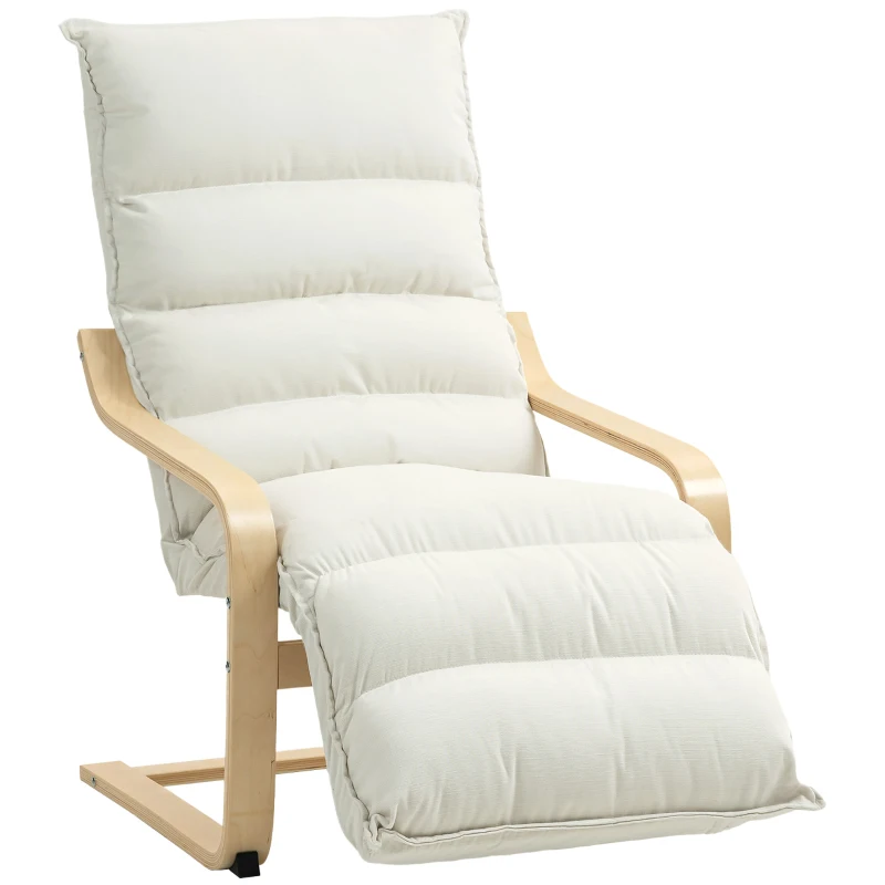 HOMCOM Accent Chair, Velvet Upholstered Living Room Chair with Footrest, Wood Frame, Cream White
