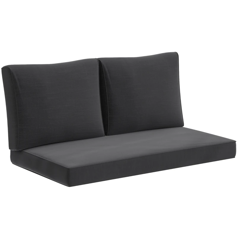 Outsunny 2 Seater Outdoor Seat Cushions with Backrest, Loveseat Double Sofa Outdoor Furniture Cushions, Black