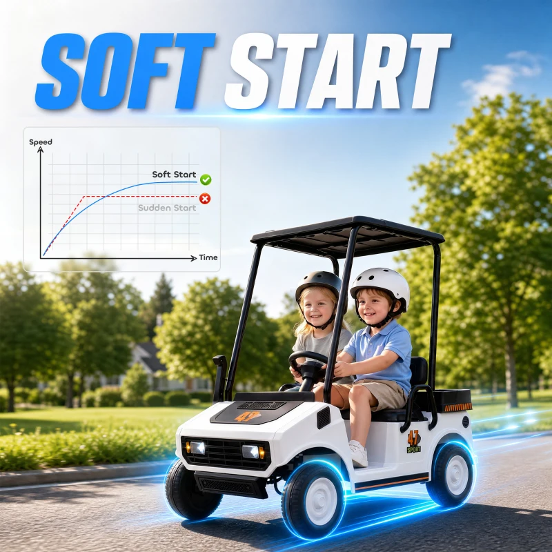 Qaba 24V Kids Golf Cart 2WD 2-Seater with Remote, Soft Start, Rear Suspension, Sunshade, Storage, Gift for 3-6 Years, White