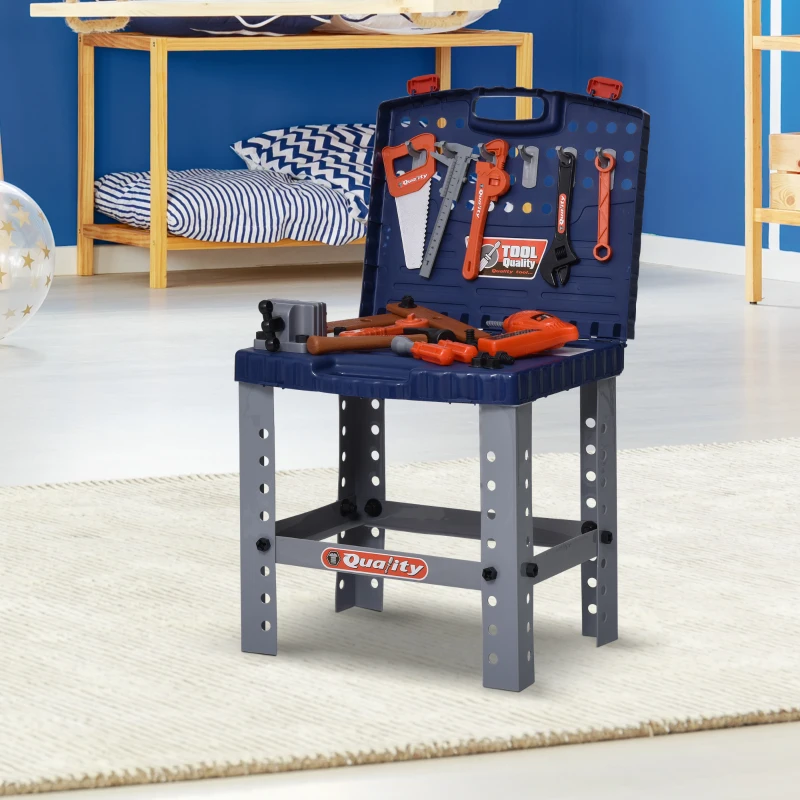 Qaba 68 Pcs Kids Tool Bench, Foldable Pretend Workbench Toy Tool Set, Power Tools Workshop with Electric Drill for Toddler 3 to 6 Years Old