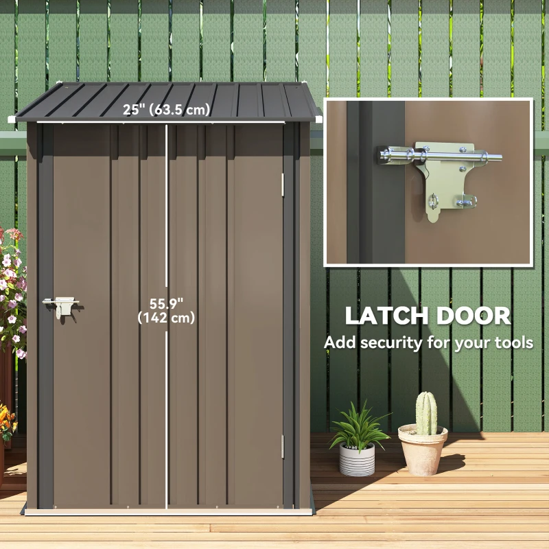 Outsunny Outdoor 3.3' x 3.4' Lean-to Garden Storage Shed, Galvanized Steel Tool House with Lockable Door for Patio, Brown