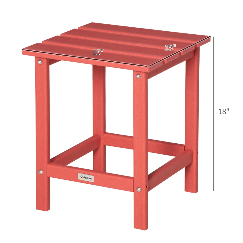 Outsunny Patio Side Table, 15" Square Outdoor End Table, HDPE Plastic Tea Table for Adirondack Chair, Backyard or Lawn, Red