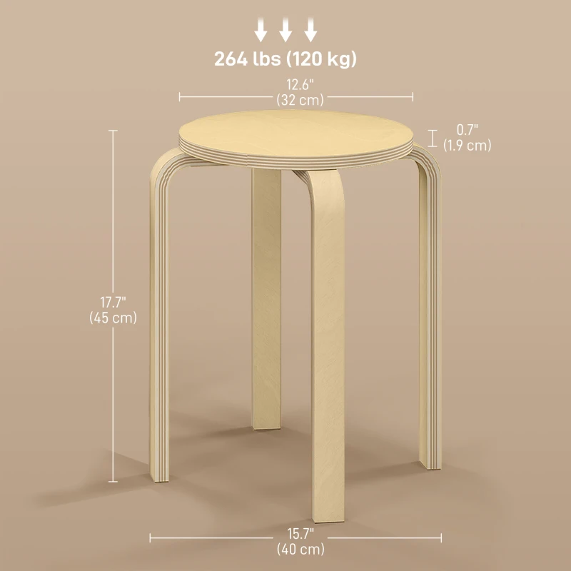 HOMCOM Round Stackable Chairs Set of 6, 18-Inch Backless Stacking Stools for Kitchen, Dining Room, Office, Outdoors