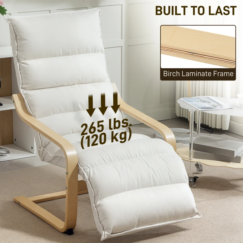 HOMCOM Accent Chair, Velvet Upholstered Living Room Chair with Footrest, Wood Frame, Cream White