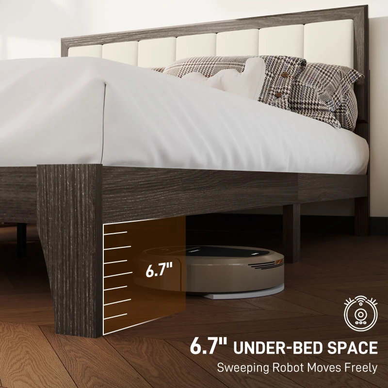 HOMCOM Queen Size Bed Frame with Headboard, Platform Bed Frame with Wooden Slats No Box Spring Needed Charcoal Gray