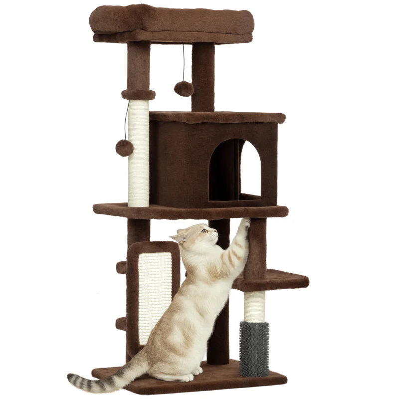 PawHut 41 Inch Cat Tree with Scratching Posts, Cat Bed, Condo, Grooming Brush, Jumping Platforms, Toy Balls, Anti-tip Kit