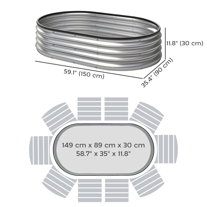 Outsunny 2Pcs Galvanized Raised Garden Bed, 5 x 3 x 1 ft Modular Metal Garden Beds with Rubber Strip Edging, Silver