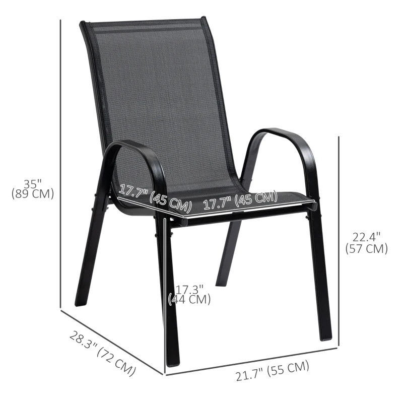 Outsunny 4-Piece Outdoor Dining Chair for Relaxing on Patio Balcony Garden, Comfortable Outdoor Furniture with Armrests, Black