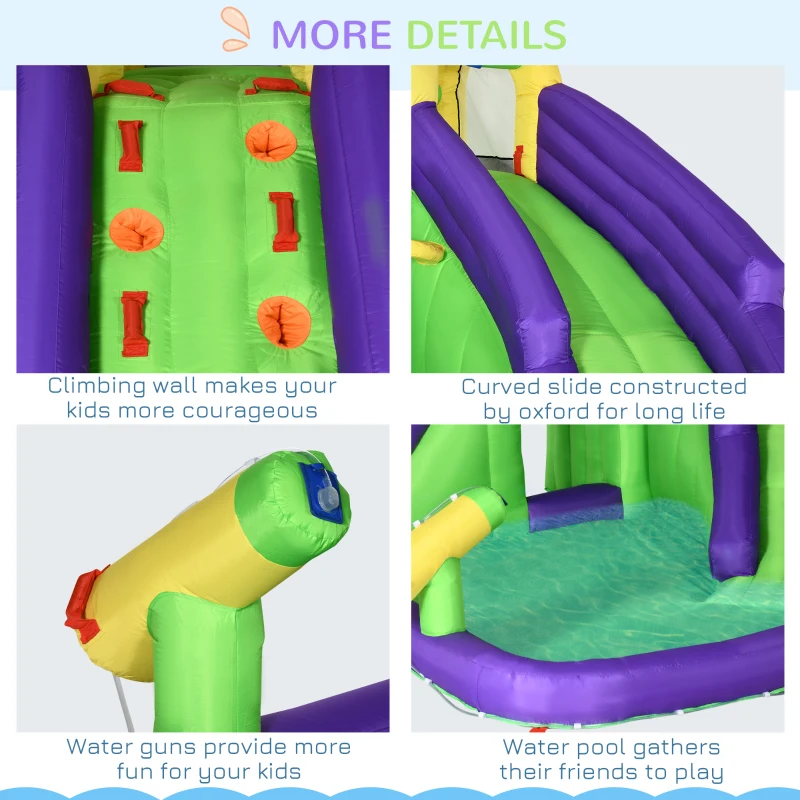 Outsunny 5-in-1 Inflatable Water Slide, Kids Castle Bounce House with Slide, Basketball, Pool, Water Cannon, Climbing Wall Includes Carry Bag, Repair Patches, 680W Air Blower
