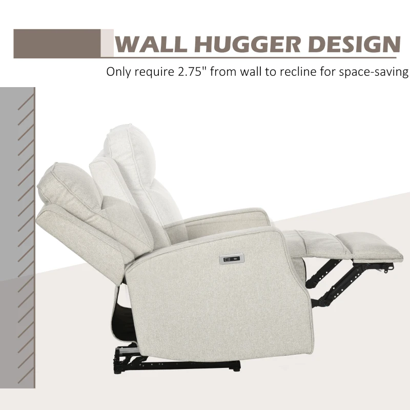 HOMCOM Electric Power Recliner, Wall Hugger Armchair with USB Charging Station, Sofa Recliner with Linen Upholstered Seat and Retractable Footrest, Cream White