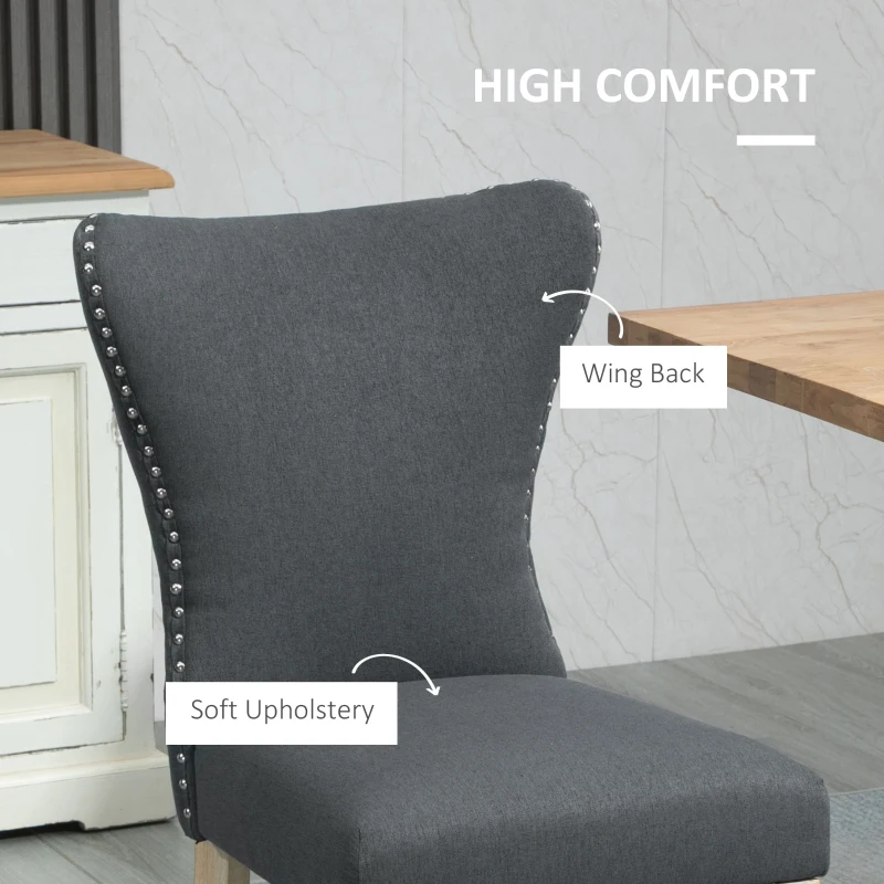 HOMCOM Dining Chairs Set of 2 with Wing Backrest, Grey