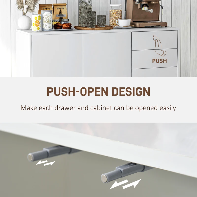 HOMCOM Kitchen Sideboard Storage Cabinet, Modern Coffee Bar with Push-Open Design and 2 Drawers for Living Room, White