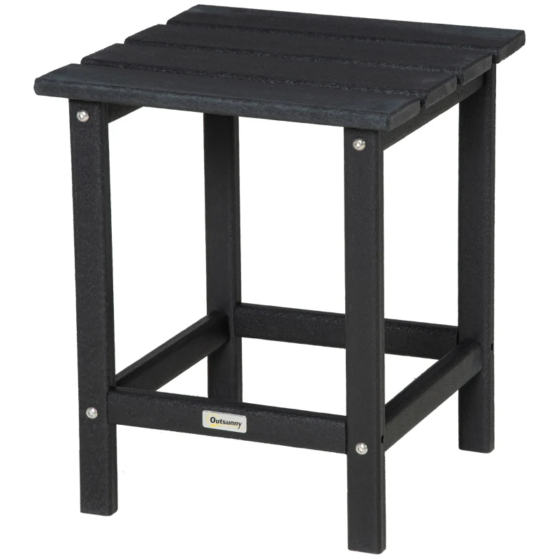 Outsunny Patio Side Table, 15" Square Outdoor End Table, HDPE Plastic Tea Table for Adirondack Chair, Backyard or Lawn, Black